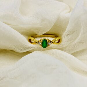 Gold Plated Infinity Green CZ Ring – 925 Silver Oval Stone Ring, Dainty Promise Ring for Women