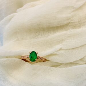 Rose Gold Green Oval CZ Ring – 925 Silver Solitaire Ring with Side Stones, Dainty Engagement or Promise Ring
