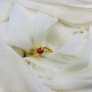 Sterling Silver Gold-Plated Heart Ring – Orange CZ Statement Jewelry