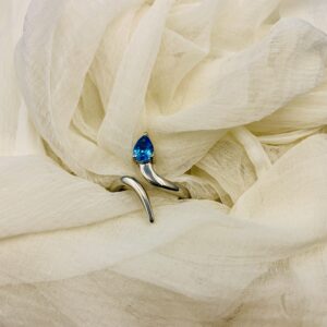 925 Sterling Silver Blue CZ Bypass Ring | Pear Cut Stone | Modern Open Design Minimalist Ring for Women