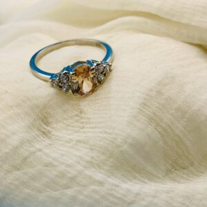 Sterling Silver Peach CZ Three-Stone Ring – 925 Silver Engagement or Promise Ring for Women, Classic Style