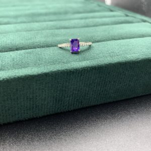 925 Sterling Silver Emerald Cut Purple CZ Ring | Amethyst Style Solitaire Ring | Dainty Promise Ring | Elegant Gift for Her
