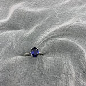 925 Sterling Silver Oval Blue CZ Ring | Deep Sapphire Style Statement Ring | Dainty Solitaire Cocktail Ring | Gift for Her